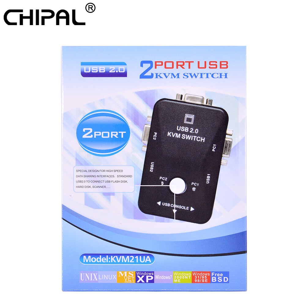 CHIPAL 100pcs 2 Ʈ USB 2.0 KVM ġ ó 1920*1440 VGA SVGA ġ й ڽ Ű 콺  , ǻ ǽ 